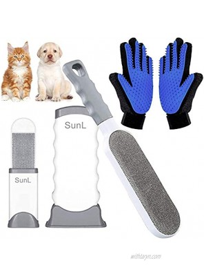SunL Cat Hair Remover Pet Har Removal Brush with Self-Cleaning Base & Grooming Glove Brush Efficient Animal Fur Removal Set for Clothing Furniture Couch Carpet Car Seat Blue