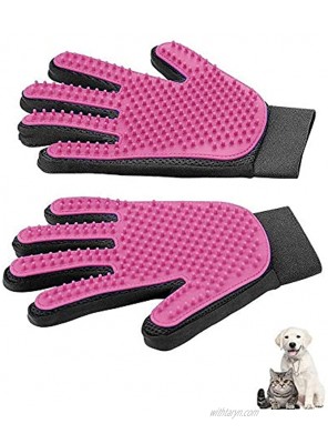 WeTest 1 Pair Pet Grooming Glove Gentle Deshedding Brush Glove Efficient Pet Hair Remover Mitt Enhanced Five Finger Design Perfect For Dog & Cat with Long & Short Fur （Pink）