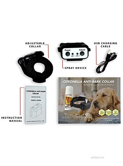 Downtown Pet Supply Rechargeable Citronella Anti-Bark No Shock Safe & Humane No Barking Water Resistant Dog Training Collar for Small Medium and Large Pets Collar Only