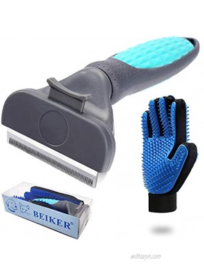 Beiker Self Cleaning Pet De-Shedding Brush Set for Dog & Cat Professional Pet Grooming Tool Kit for Long Short Haired Pets Reduces Shedding by up to 98% Puppy Hair Remover Comb Soft Rubber Glove
