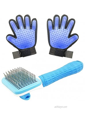 KEENWITS Pet Hair Remover Kit Self Cleaning Dog Brush for Shedding Short Hair Cats Slicker Brushes for Shedding Long Haired and Massaging Grooming Gloves Efficiently Reduces Deshedding by up to 95%