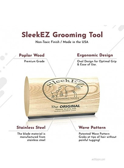 SleekEZ Deshedding Grooming Tool for Dogs Cats & Horses Patented Undercoat Brush for Short & Long Hair Painlessly Remove 95% of Loose Hair Fur & Dirt