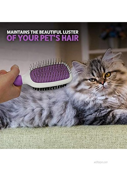 Double-Sided Pet Brush for Grooming & Massaging Dogs Cats & Other Animals – Fur Detangling Pins & Coat Smoothing Slicker Bristles Double The Brushing Groom Power in One Tool Double Sided Brush