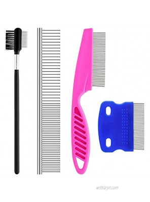 GUBCUB Pets Grooming Comb Kit for Small Dogs Puppies Tear Stain Remover Comb 2-in-1 Dog Combs with Round Teeth to Remove Knots Crust Mucus