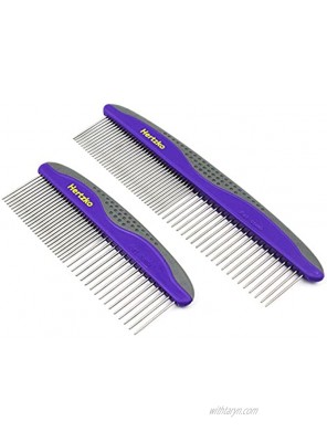 HERTZKO 2 Pack Pet Combs Small & Large Comb Included for Both Small & Large Areas -Removes Tangles Knots Loose Fur and Dirt. Ideal for Everyday Use for Dogs and Cats with Short or Long Hair