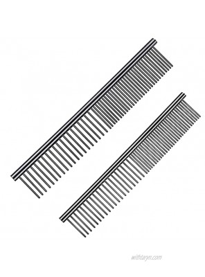 INFIAURO Dog Combs for Grooming with Rounded Ends Teeth Solid Stainless Steel Cat Combs for Taking Tangles Mats Out with Ease Never Hurt Your Pets Black.