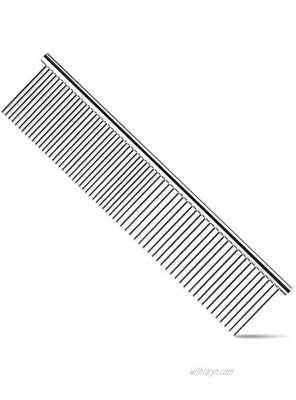 SUMCOO Stainless Steel Pet Dog & Cat Shedding Comb and Grooming Comb with Different Spaced Rounded Teeth,Wide Trimmer Comb.