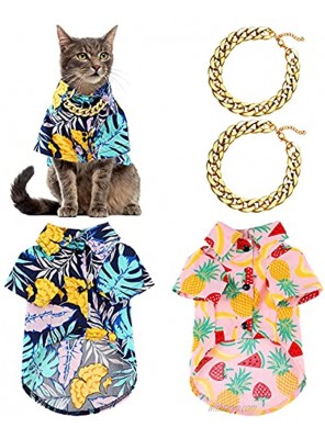 2 Pieces Hawaiian Pet Shirt Summer Puppy Cool Shirts Hawaiian Beach Pet Dog Cat T-Shirts with 2 Pieces Cool Plastic Pet Chain Breathable Dog Clothes Apparel for Small to Medium Pets Leaves Fruit,S