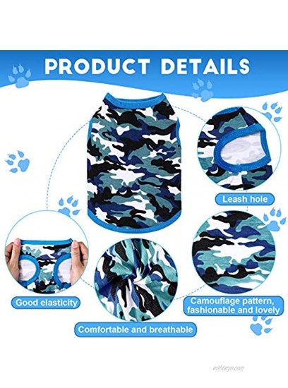 4 Pieces Dog Clothes Camouflage Pet Sweatshirt Blank Puppy T-Shirt Comfortable Dog Shirt Breathable Dog Vest Durable Pet Clothes for Small Medium Dogs Cats Classic Colors,Small