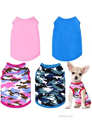 4 Pieces Dog Clothes Camouflage Pet Sweatshirt Blank Puppy T-Shirt Comfortable Dog Shirt Breathable Dog Vest Durable Pet Clothes for Small Medium Dogs Cats Classic Colors,Small