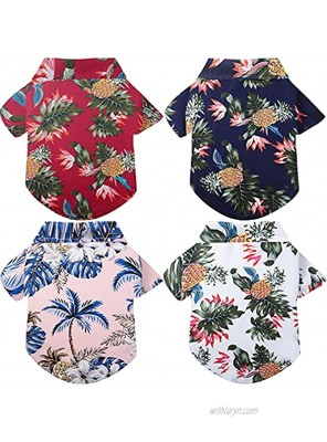 4 Pieces Dog Hawaiian Shirt Pet Shirts Puppy T-Shirts Beach Cool Puppy Clothes Breathable Pet Summer Shirt Doggie Beach Short Sleeve Apparel for Small to Large Dogs Pineapple Coconut Tree,X-Small