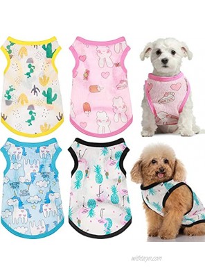 4 Pieces Dog Shirts Printed Pet Clothes Cartoon Cute Puppy T-Shirts Breathable Dog Sleeveless Vest Summer Pet Apparels for Cats and Dogs M Size