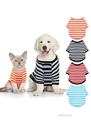 4 Pieces Dog Shirts Striped Dog T-Shirts Pet Stretchy Clothes Puppy Short Sleeves Shirts Cat Tank for Small Medium Dogs 4 Colors Black Red Orange Blue M