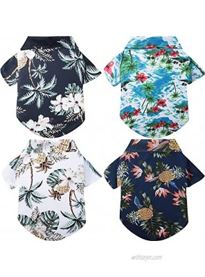 4 Pieces Hawaiian Pet Shirts Beach Coconut Tree Print Dog T-Shirts Pet Summer Shirts Breathable Dog Apparels for Medium and Large Dogs XL Size