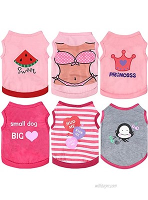 6 Pieces Dog Shirt Summer Puppy Sweatshirt Pet Sleeveless Vest Girl Dog Clothes Doggy Female Apparel for Small to Medium Dogs Puppy Cat XS Size