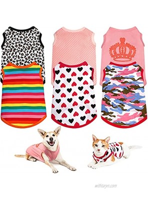 6 Pieces Printed Puppy Shirts Leopard Camo Rainbow Stripe Print Pet Shirt Soft Breathable Dog Clothes Colorful Summer Sweatshirt Pullover Clothes for Small to Medium Dogs Puppy Cats