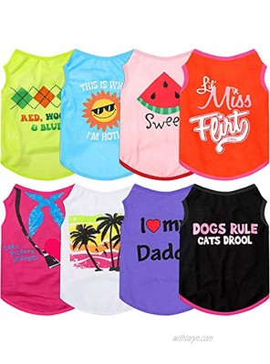 8 Pieces Dog Shirts Pet Printed Clothes Breathable Dog Shirts Soft Puppy T-Shirts Cute Pet Vest Puppy Sweatshirts Outfit for Dogs Cats Puppy S