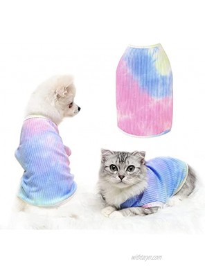 Banooo Rainbow Tie-dye Dog Summer Shirt Soft Cooling Dog T-Shirt Breathable Stretchy Doggie Tank Top Cute Puppy Sleeveless Vest Pet Clothes Apparel for Small Medium Dog Cat Rainbow S