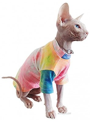 Bonaweite Hairless Cats Rainbow Rendering T-Shirt for Spring Summer Autumn Breathable Cat Wear Clothes Vest Shirts for Sphynx Cornish Rex Devon Rex Peterbald