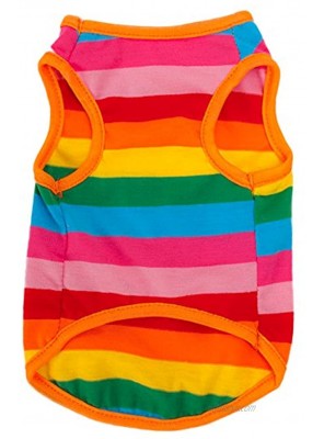 BUYITNOW Rainbow Stripe Pet Vest Breathable Summer Cotton Sleeveless T-Shirt Small Dog Cat Clothes