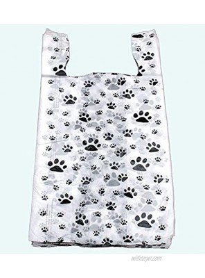 COLIBYOU 100 Cat or Dog Paw Print Plastic T-Shirt Bags 22" L x 12" W x 7" Gusset