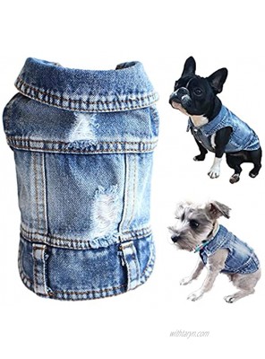 Dog Jean Jacket Puppy Blue Denim Lapel Vest Coat Costume Girl Boy Dog T-Shirt Clothes Cool and Funny Apparel Outfits Machine Washable Dog Outfits for Small Medium Dogs Cats