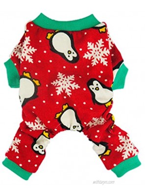 Fitwarm Cute Penguin Xmas Pet Clothes for Dog Pajamas Soft Christmas PJS Red