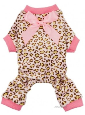 Fitwarm Leopard Ribbon Soft Velvet Dog Pajamas for Pet Dog Clothes Comfy Pjs X-Small