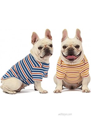 Knuffelen Dog Shirts Cotton Striped T-Shirt Summer Pet Clothes for Small Dogs 2-Pack Soft Puppy Apparel Cat Tee Breathable Stretchy Blue Yellow XL