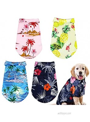 Pedgot 4 Pack Hawaiian Dog Shirt Hawaii Style Floral Printed Pet T-Shirts Pet Summer Beach Vest Shirt Clothes Breathable Pet Cool Clothes Puppy Shirt