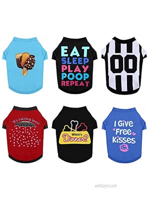 RUODON 6 Pieces Pet Breathable Shirts Printed Puppy Shirts Pet Sweatshirt Cute Dog Apparel Puppy Dog Clothes Soft T-Shirt for Pet Dogs and Cats