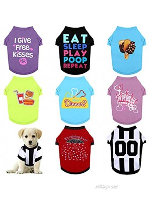 RUODON 8 Pieces Pet Breathable Shirts Printed Puppy Shirts Pet Sweatshirt Cute Dog Apparel Puppy Dog Clothes Soft T-Shirt for Pet Dogs and Cats