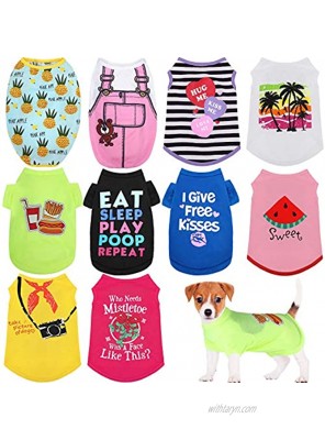 Weewooday 10 Pieces Printed Puppy Shirts Striped Dog Clothes Soft Breathable Pet T-Shirt Colorful Summer Sweatshirt Pullover Clothes for Small to Medium Dogs Puppy Cats