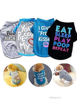 Yikeyo Dog Clothes for Small Dogs Boy Yorkie Chiuahaha Shih tzu Cute Summer Puppy Clothes Shirt Pet Clothing Doggy Male Appare,Set of 4 4PC Love,Free Kisses,Babe,EAT Sleep Small
