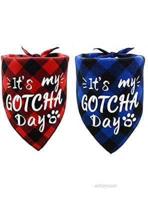 2 Pack It’s My Gotcha Day Print Dog Birthday Bandana for Boys and Girls Scarf Bibs Accessories for Pet Birthday Gift Red and Blue
