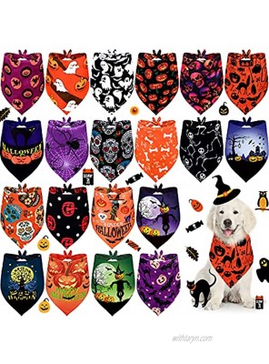 20 Pieces Halloween Pet Bandanas Soft and Breathable Adjustable Halloween Symbols Patterns Printing Dog Kerchief for Small to Large Dog Puppy Cat