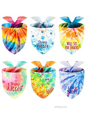 6 Pieces Tie Dye Pet Bandana Rainbow Pet Triangle Scarf Colorful Pet Costume Adjustable Reversible Pet Triangle Bibs Washable Dog Kerchief Puppy Neckerchief for Pet Dog Cat Daily Wear Birthday Party