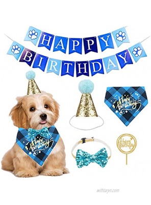 ADOGGYGO Dog Birthday Bandana Girl Boy Birthday Party Supplies Puppy Birthday Hat Scarf Happy Birthday Banner Dog Boy Girl First Birthday Outfit for Pet Puppy Cat