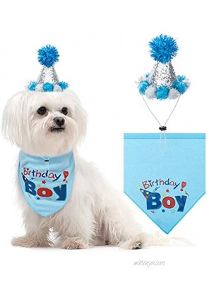 BINGPET Dog Birthday Bandana and Hat Birthday Boy Scarf and Birthday Party Hat Set Best Birthday Gift for Pet Puppy