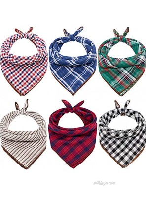 Dog Bandanas 6PCS Birthday Gift Washable Green Black Brown Blue Red Square Plaid Printing Dog Bib Double Reversible Kerchief Scarf Adjustable Accessories for Small to Large Dog Puppy Cat