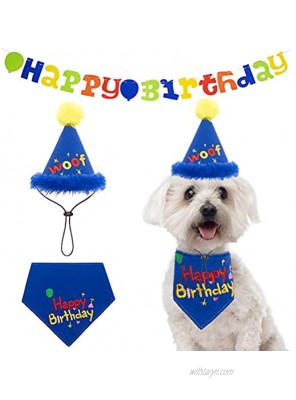 Dog Birthday Bandana Boy with Hat Dog Birthday Banner Dog Birthday Party Supplies- 15pcs Colorful Banners Decorations Kit for Puppy Party Accessory