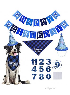 Dog Birthday Party Set Dog Birthday Bandana Triangle Scarf with Cute Dog Birthday Number Hat Dog Birthday Banner for Dog Birthday Party Supplies
