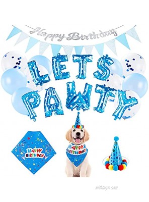 Dog Birthday Party Supplies with Bandana Hat Dorakitten Puppy Birthday Decorations Lets Pawty Letter Balloons & Happy Birthday Banner for Small Medium Dogs | Pet