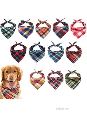 Dog Plaid Bandana 12 Pack Soft Bibs Triangle Scarf Adjustable Soft Breathable Stylish Accessory for Small Medium Dogs Cats Puppy