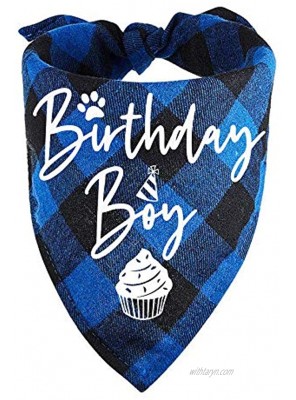family Kitchen Classic Blue Plaid Pet Puppy Dog Bandana Boy Dog Birthday Bandana Scarf Bibs for Pet Birthday Outfit Accessories Party Supplies