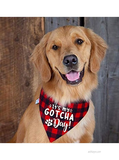 family Kitchen Funny Cute Red Plaid Pet Dog Cat Bandana Scarf It's My Gotcha Day Puppy Dog Scarf Bibs Accessories for Pet Birthday Gift