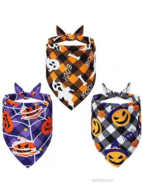 Furryhug Dog Halloween Bandanas 3 Pack Soft and Comfortable Plaid Bandanas Breathable Triangle Scarf with Pumpkin and Ghost Patterns Washable for Puppies Small and Medium Dogs