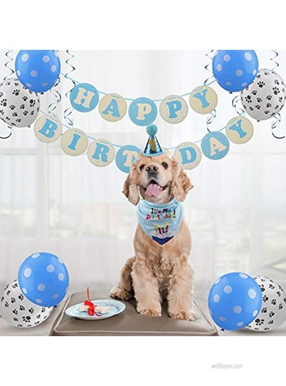 GAGILAND Dog Birthday Bandana Hat with 0-9 Figures Party Supplies Decoration Banner Balloon Hanging Swirls 1st Birthday Dog Boy Girl