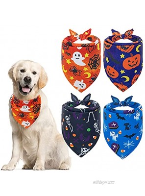 Halloween Dog Bandana Triangle Bibs with Pumpkin Bat Spider Ghost Pattern Washable Scarf Accessories