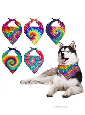 Howilath 5 PCS Set Dog Bandana Tie-Dye Washable Triangle Bandana Abstract Spiral Rainbow Colorful Dog Neckerchief Colorful Triangle Bibs Dog Scarf for Dogs Cats Pets